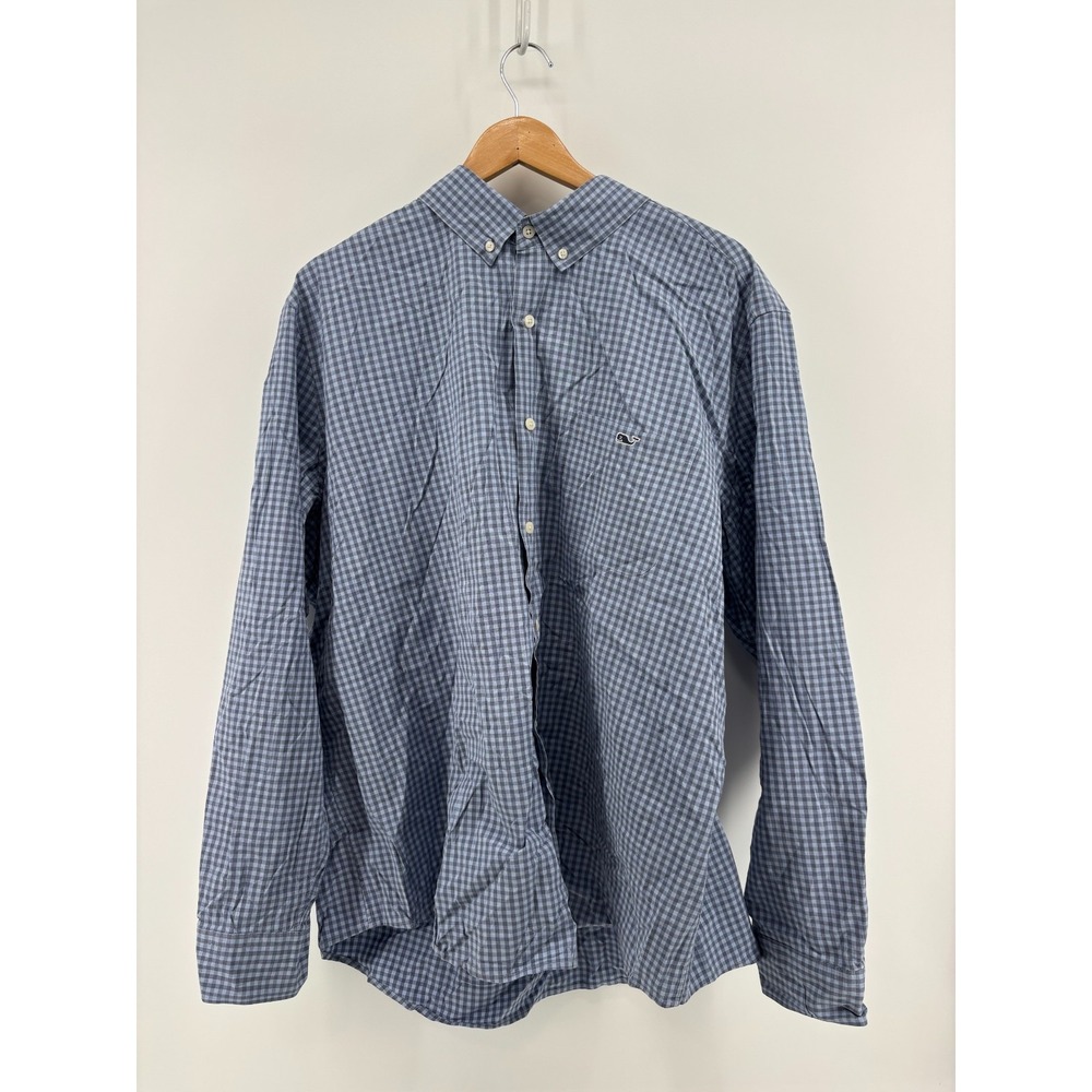 Vineyard Vines Mens Blue Check Tucker Shirt Slim Fit Stretch 2XL Long Sleeve